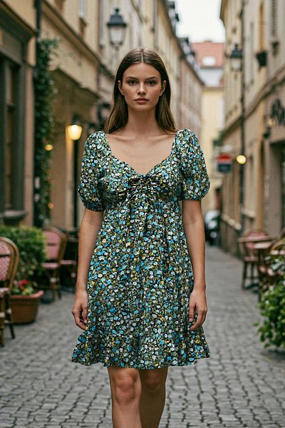 Trendyol Collection Πράσινο ελαστικό μίνι πλεκτό φόρεμα - τετράγωνο γιακά, στυλ Skater - TWOSS25EL00330