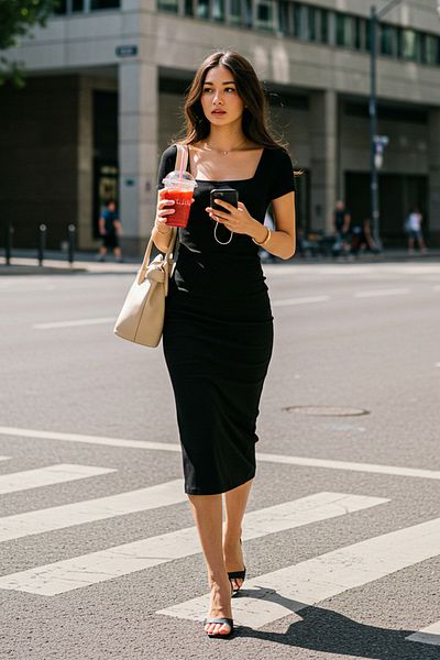 Trendyol Collection Μαύρο τετράγωνο γιακά Bodycone/Σώμα εφαρμοστό ελαστικό μίντι πλεκτό φόρεμα TWOSS25EL00691