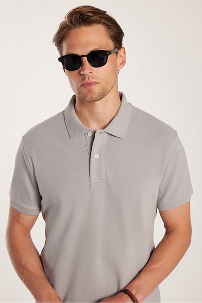 Tudors Ανδρικό T-shirt Slim Fit Slim Fit 100% βαμβακερό γκρι γιακά πόλο