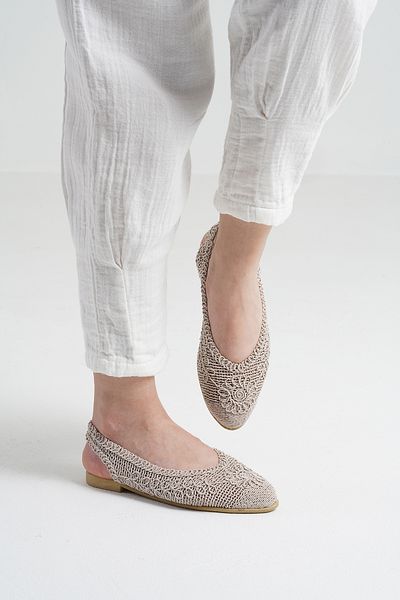 Beyond Women's Beige Open Back Embroidered Straw Knitwear Daily Sandals Byndtrs01