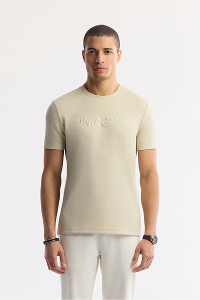 Avva Men's Beige Crew Neck Jacquard T-Shirt A41Y1167