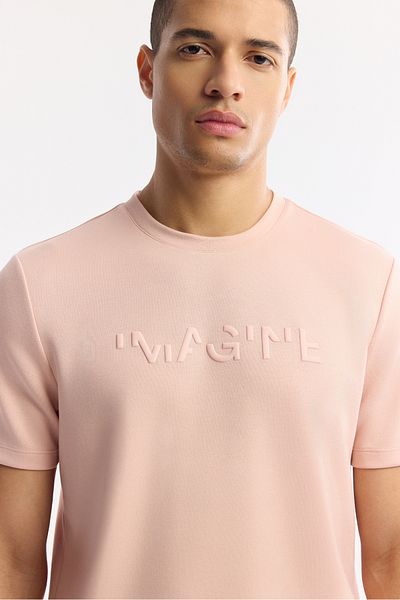 Avva Men's Pink Crew Neck Jacquard T-Shirt A41Y1167
