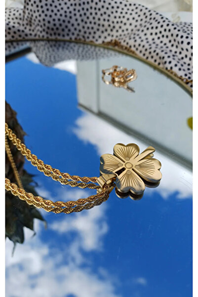 Julesta Altın Kaplama Yonca Kolye Faturalı Renk Atmaz Garantili