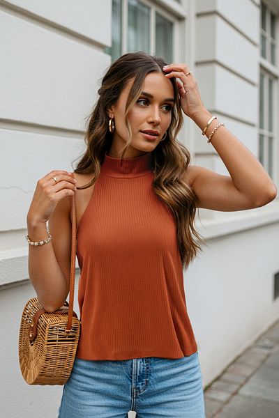 Trendyol Collection Flexibles, gefliestes Strick-Unterhemd mit Neckholder – TWOSS25AL00021