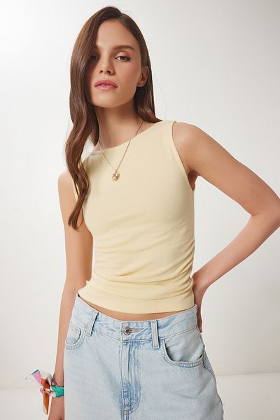 Happiness İstanbul Gelbe Damen-Bluse mit Kordelzug HF00466
