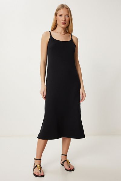 Happiness İstanbul Women's Black Strap Basic Modal Dress Je00004