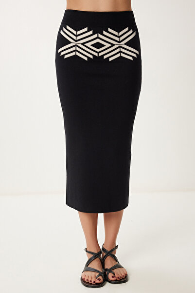 Happiness İstanbul Women's Black Patterned Seasonal Knitwear Suit Us00982