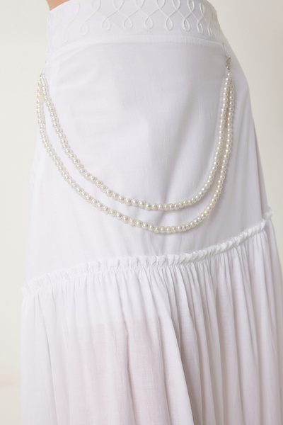 Happiness İstanbul Fusta lungă de vară cu perle albe de damă US00996