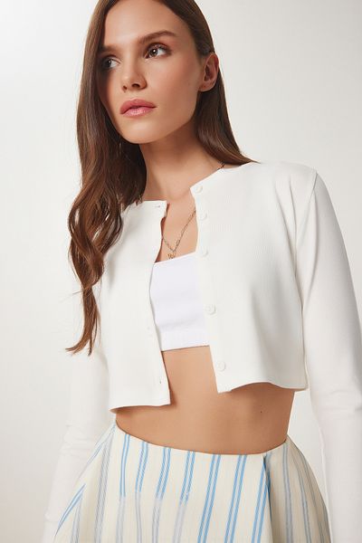 Happiness İstanbul Damen Bone Strawberry Gestrickter Crop Bolero Cardigan UB00384