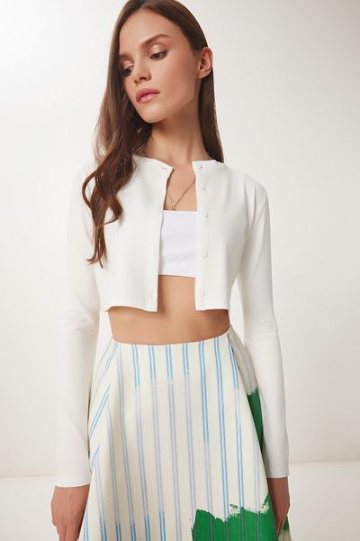 Happiness İstanbul Damen Bone Strawberry Gestrickter Crop Bolero Cardigan UB00384