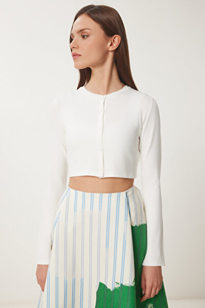 Happiness İstanbul Women's Bone Strawberry Knitted Crop Bolero Cardigan Ub00384