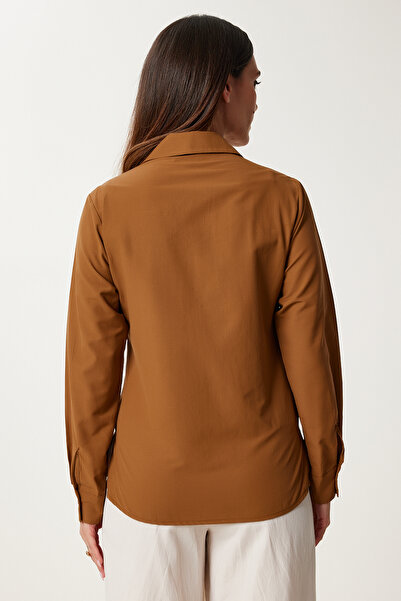 Happiness İstanbul Dámská košile Camel Gold Appliqued Poplin US00975