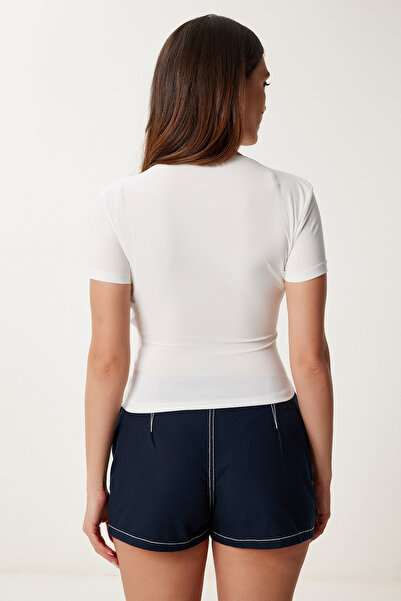 Happiness İstanbul Dámská Ecru Gathered Sandy Pletená halenka FF00172