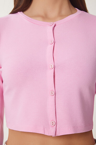 Happiness İstanbul Női rózsaszín eper kötött Crop Bolero kardigán UB00384