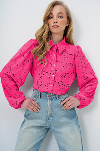 Trend Alaçatı Stili Dámská fuchsiová tkaná prémiová košile ALC-X4366