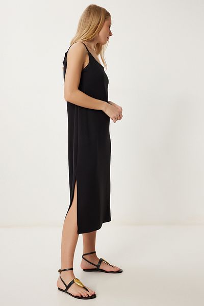 Happiness İstanbul Women's Black Strap Basic Modal Dress Je00004