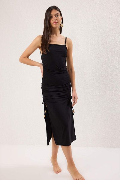 Trendyol Collection Black Maxi Knitted Shir Detail Beach Dress Tbess25El00144
