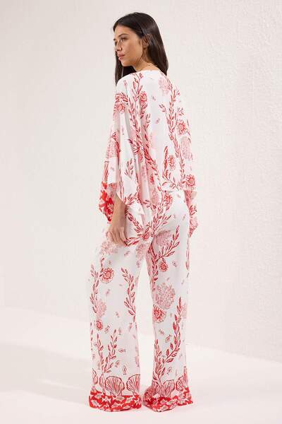 Trendyol Collection Underwater Patterned Woven Bat Sleeve Shirt Trousers Beach Suit TBESS25AU00003