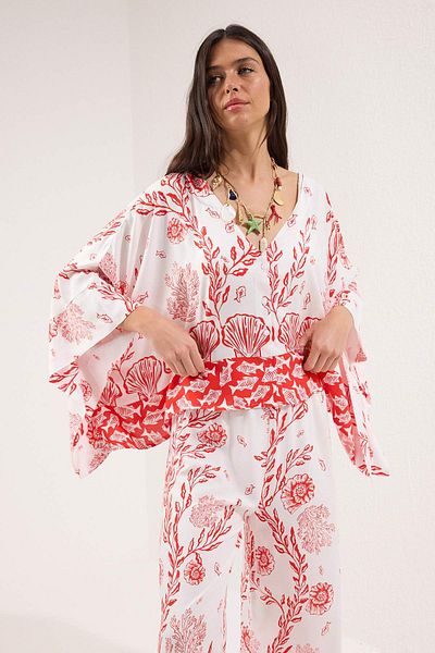 Trendyol Collection Underwater Desenli Documented Set: Bat Sleeve Shirt and Pants