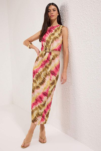 Trendyol Collection Multicolored Abstract Straight Cut Maxi Woven Dress Twoss25El00788