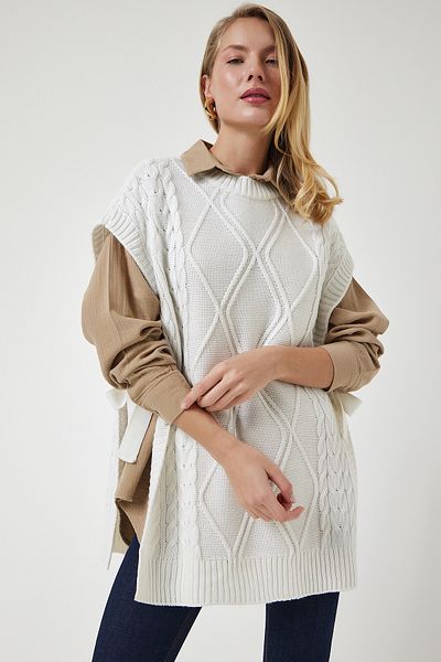 Lovelyİstanbul Lacing Detailed Oversize Knitwear Sweater Ekru Lyg0006