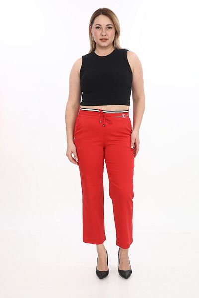 EXİTLİNE Women's Rubber Belted Special Stone Summer Red Trousers