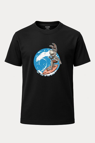 nirvoda Tricou unisex cu imprimeu Donkey Surfing - Decolteu, Loose Fit