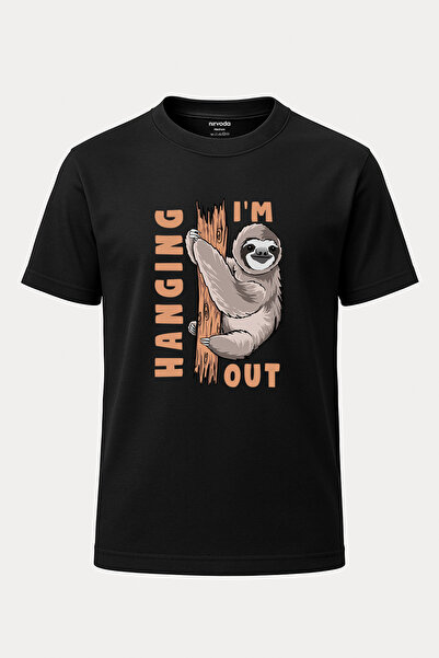 nirvoda Tricou unisex Leneș cu imprimeu animal - Loose Fit, Decolteu