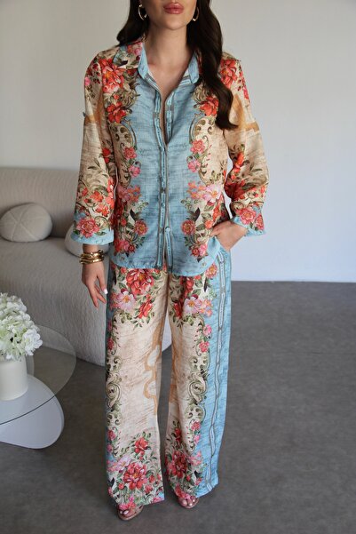 Julidress Többszínű mintás ing nadrág alsó felső prémium vászon szett