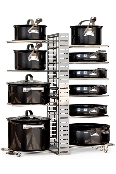 KuleliStore Tencere Ve Tava Düzenleyici Dolap Içi-dışı 10 Katlı Yükseklik Ayarlanabilir Raf 6 Farklı Kullanım