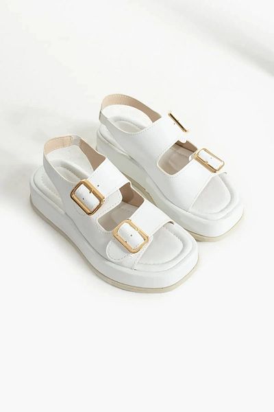 moun shoes Women's White Double Buckle Orthopedic Sole Daily Sandals