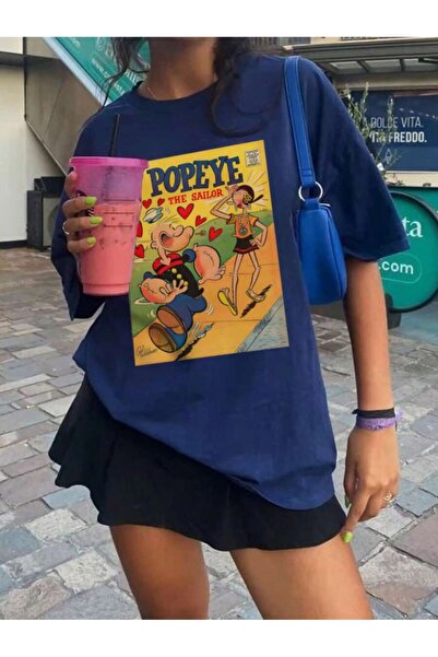 PALPİTO Ženske tamnoplave gaćice Štampano Oversize kroj T-shirt