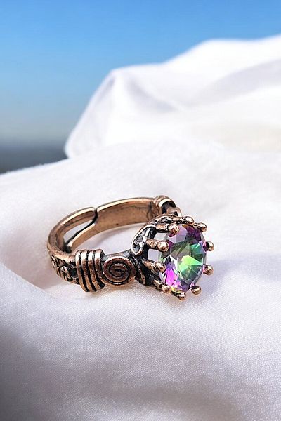 NBS Beautiful Naturel Stones Copper Ring Adjustable with Mystic Crystal (Gift, Special Day, Daily)