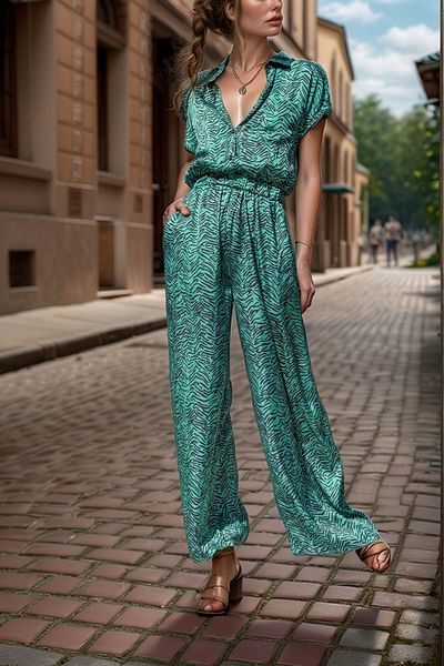 bacc Emerald Green Satin Elastic Waist Pocket Wide Leg Jumpsuit Bcbsk-25700-3235