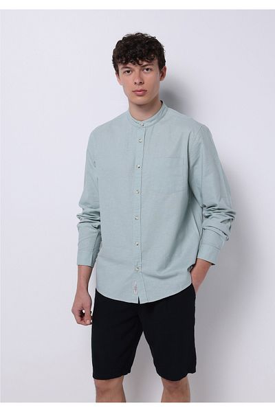 Colin's Regular Fit Judge Collar Plain Men's Linen Blend Green Long Sleeve Shirt