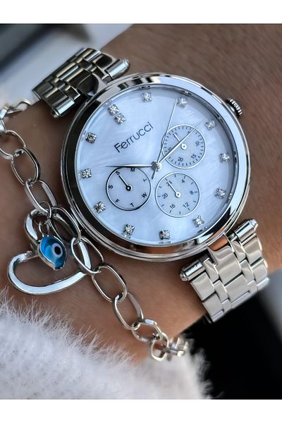 Ferrucci Evil Eye Beaded Design Women's Wristwatch - Functional Bracelet Gift