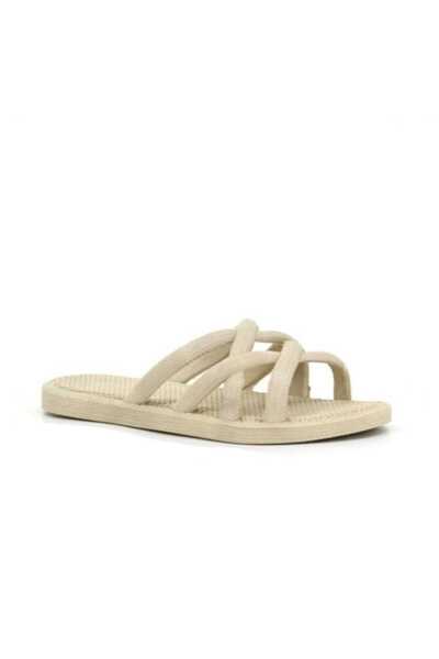 twingold Gezer Zenne 12494 Air Blow Octopus Straw Non-Slip Slippers Beige