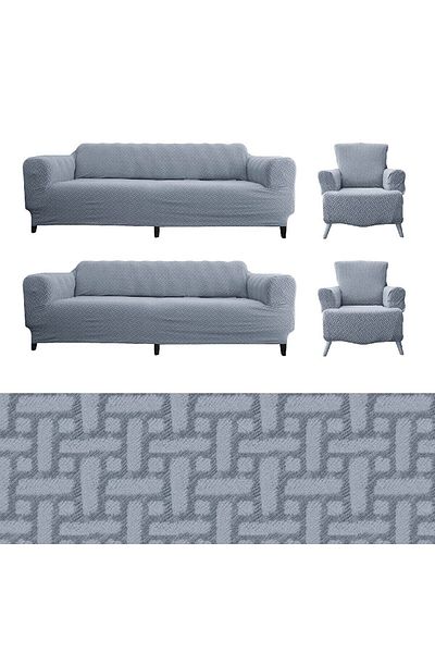 TUCHMALL Stretch Elastic Washable Cotton 3+3+1+1 Brick Pattern Jacquard Sofa Cover Set Sofa Cover