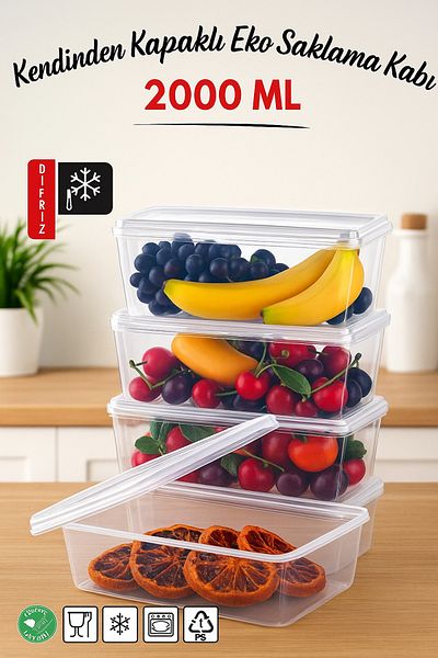 DolphFin Storage Container Suitable for Deep Freezer 2 Lt 6 Pieces with Self-Cover