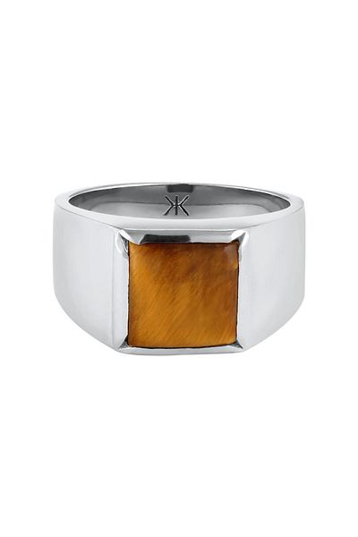 KUZZOI Ring Siegelring Herren Tigerauge Cabochon Braun 925 Sterling Silber Festival