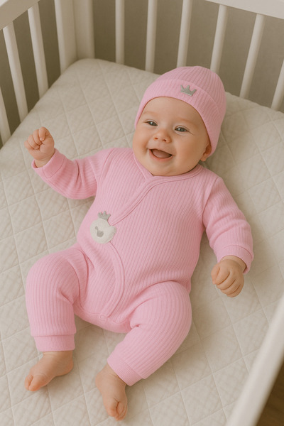 Cherub Baby Fitilli Kumaş Kruvaze Kuş Nakışlı Kız Bebek Tulum