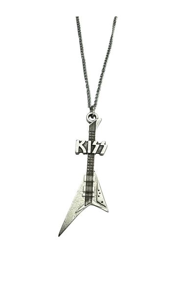 Herşey Nota Kiss Rock Band Electric Guitar Necklace – 60 cm Metal Glam Rock & Hard Rock Accessory
