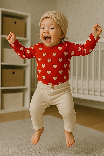 Nimini Kids Colorful Patterned 100% Cotton Snap Closure Long Sleeve Baby Body Cream Leggings Bottom Top Set (3-24 Months)