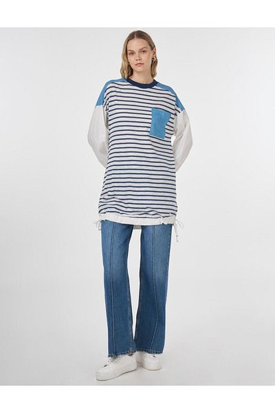 KYR Πλεκτό φούτερ με τζιν γαρνιτούρα Navy Blue