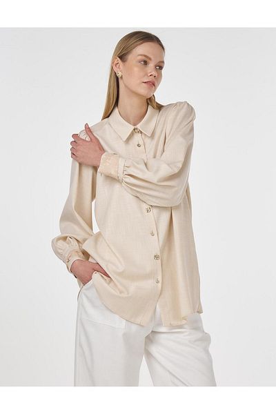 Kayra Shiny Buttoned Viscose Tunic Cream