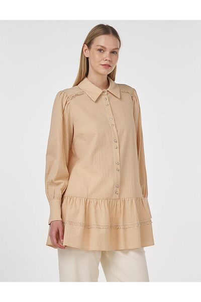 Kayra Stripe Detailed Seersucker Tunic Beige