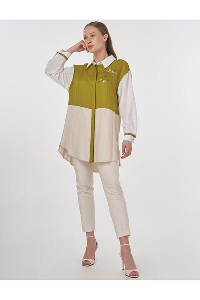 Kayra Fabric Garnished Embroidered Tunic Stone