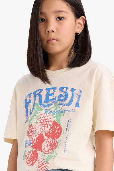 DeFacto Girl's Relax Fit Crew Neck Printed Short Sleeve T-Shirt E0355A825Sm