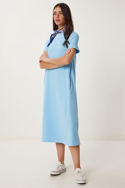 Lovelyİstanbul Rochie tricotată de vară în linie A SKY BLUE LUB0005