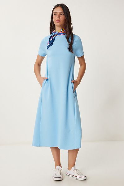 Lovelyİstanbul Rochie tricotată de vară în linie A SKY BLUE LUB0005